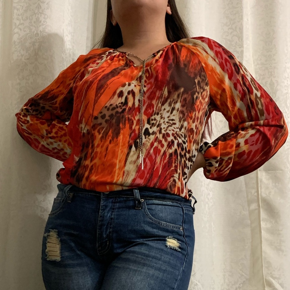 Cheetah Print Chiffon Blouse